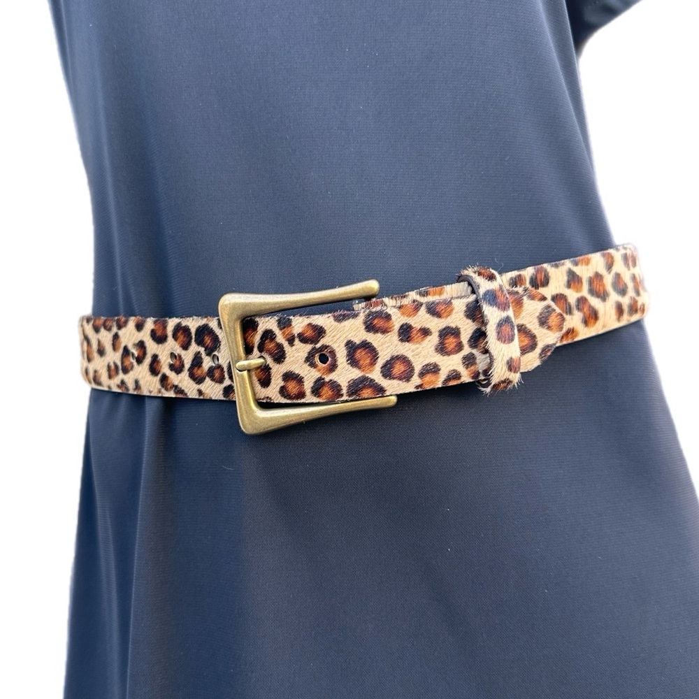 W. Kleinberg genuine Leopard Printed leather calf hair Belt with Brass Buckle XS